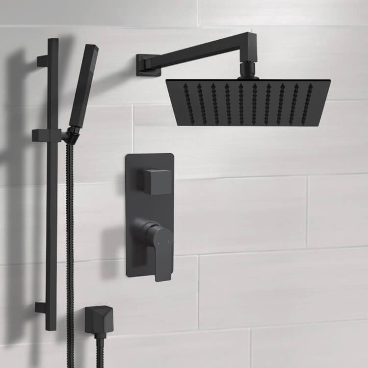 Remer SFR100-10 Matte Black Shower Set With 10 Inch Rain Shower Head and Hand Shower
